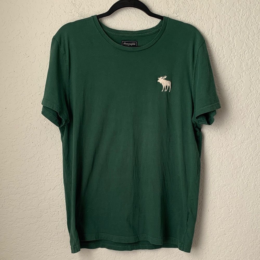 Abercrombie & Fitch Men’s Green T-Shirt Big White Logo Moose Short Sleeve Size L